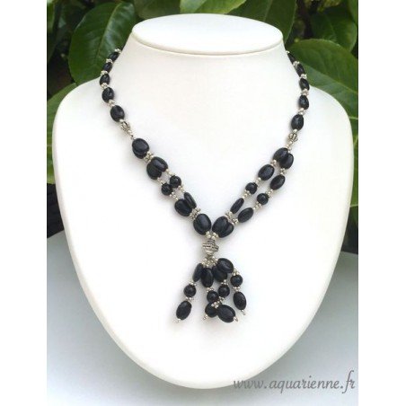 Collier en Onyx Noir et Métal Ciselé "Éclatant"
