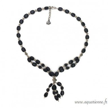Collier en Onyx Noir et Métal Ciselé "Éclatant"