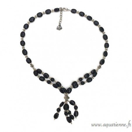 Collier en Onyx Noir et Métal Ciselé "Éclatant"