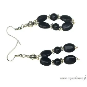 Boucles d'Oreilles en Onyx Noir et Métal Ciselé "Éclatant"