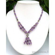 Parure Améthyste et Métal Ciselé "Éclatant" Collier et Boucles d'Oreilles