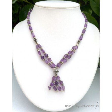 Parure Améthyste et Métal Ciselé "Éclatant" Collier et Boucles d'Oreilles