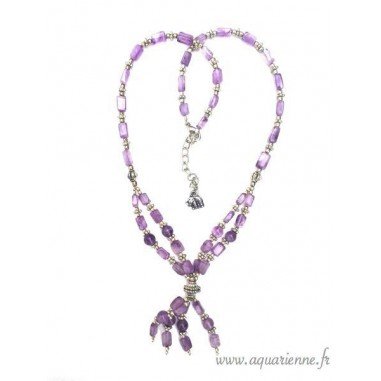 Parure Améthyste et Métal Ciselé "Éclatant" Collier et Boucles d'Oreilles