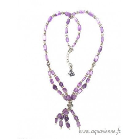 Parure Améthyste et Métal Ciselé "Éclatant" Collier et Boucles d'Oreilles