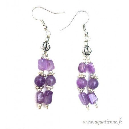 Parure Améthyste et Métal Ciselé "Éclatant" Collier et Boucles d'Oreilles