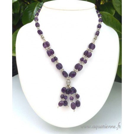 Collier en Améthyste et Métal Ciselé "Éclatant"