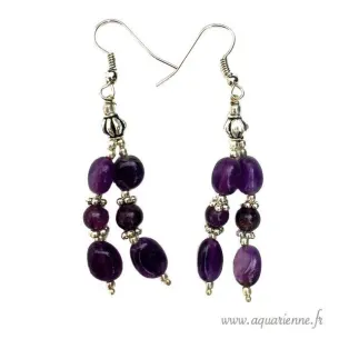 Boucles d'Oreilles en Améthyste et Métal Ciselé "Éclatant"