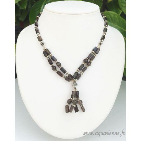 Parure Quartz fumé "Éclatant" Collier + Boucles d'Oreilles