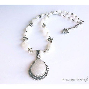 Parure Collier et Boucles d'Oreilles Pierre de Lune Splendeur
