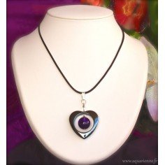 Pendentif Cœur Hématite et Améthyste Lilas