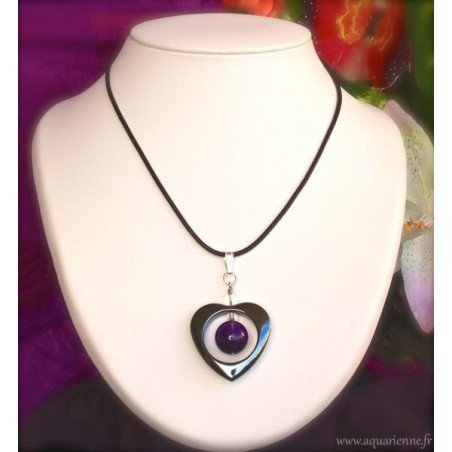 Pendentif Cœur Hématite et Améthyste Lilas