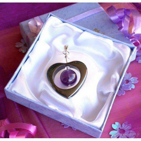 Pendentif Cœur Hématite et Améthyste Lilas