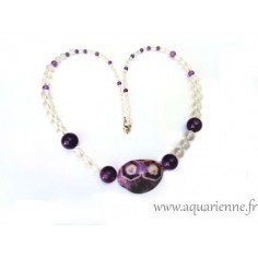 Collier pendentif Améthyste et Cristal de roche - bijou unique fait main.