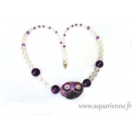 Collier pendentif Améthyste et Cristal de roche - bijou unique fait main.