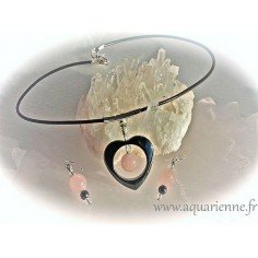 Parure Coeur Hématite et Quartz rose "Renouveau" ≡ Aquarienne.fr