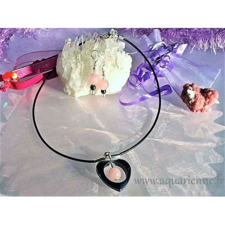 Parure Coeur Hématite et Quartz rose "Renouveau" ≡ Aquarienne.fr