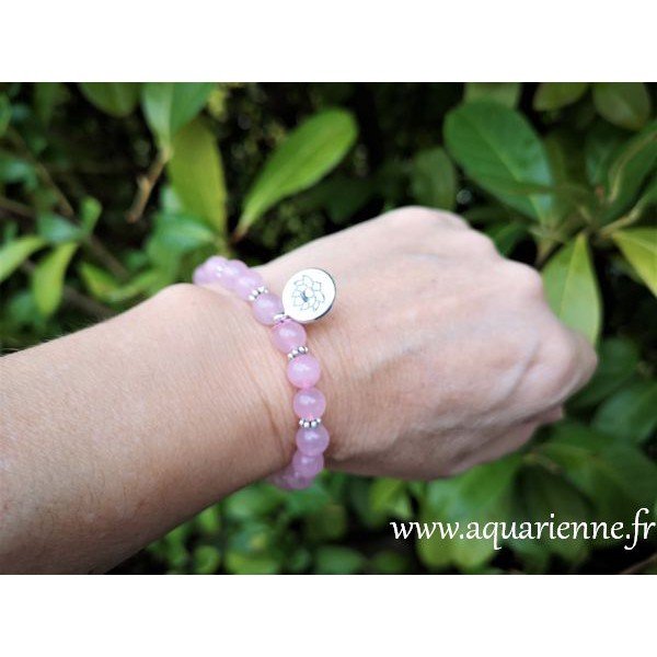 Bracelet Quartz rose avec Fleur de Lotus ≡ Aquarienne.fr