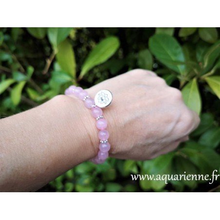 Bracelet Quartz rose avec Fleur de Lotus ≡ Aquarienne.fr