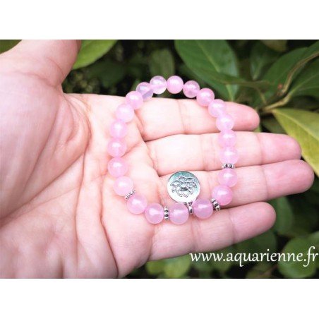 Bracelet Quartz rose avec Fleur de Lotus ≡ Aquarienne.fr