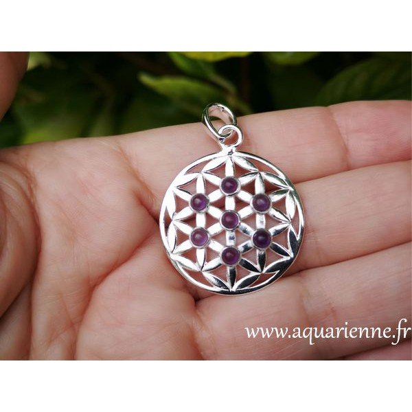 Pendentif Fleur de Vie Argent 925 et Améthyste ≡