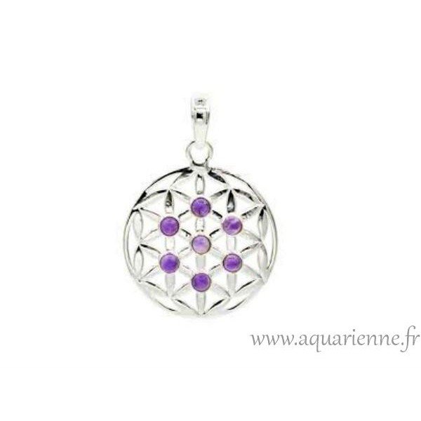 Pendentif Argent 925 et Améthyste Fleur de vie