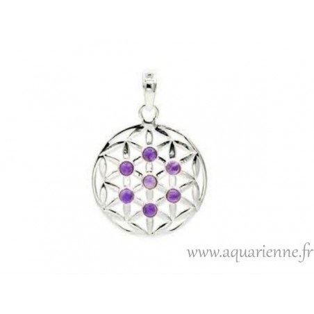 Pendentif Argent 925 et Améthyste Fleur de vie