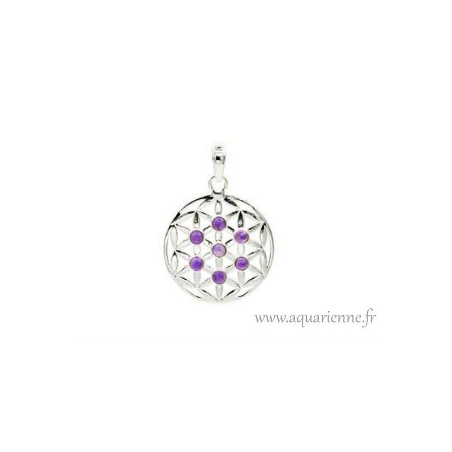 Pendentif fleur de vie 16mm - Argent 925 patiné - N°13687 •