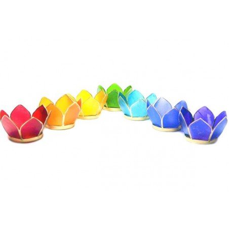 Set de lotus en coquille de Capiz, porte bougies aux couleurs des 7 chakras