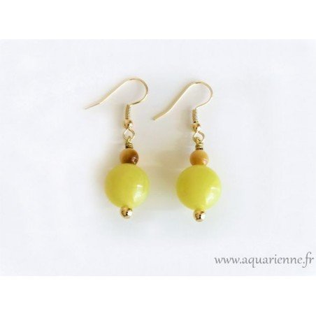 Boucles d'oreilles Or plaqué, Serpentine et Oeil de Tigre "Positiva"