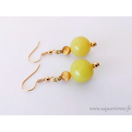 Boucles Oreilles "Positiva" Serpentine, Oeil de Tigre ≡ Aquarienne.fr