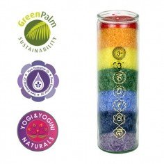 Grande bougie des 7 chakras aux huiles essentielles. Bougie issue du commerce artisanal et équitable.