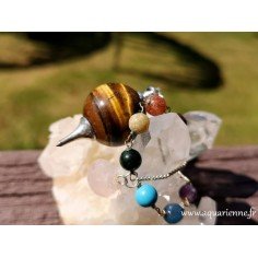 Pendule Séphoroton en Oeil de Tigre avec chaine 7 chakras