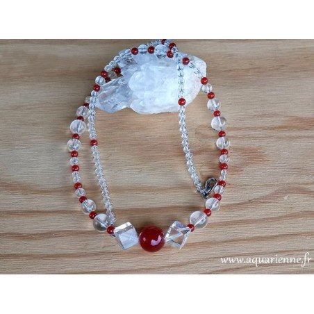 Collier "Vivance" en Cornaline et Cristal de roche