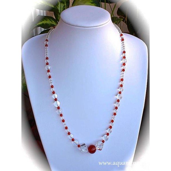 Collier Cornaline et Cristal de Roche "Vivance"