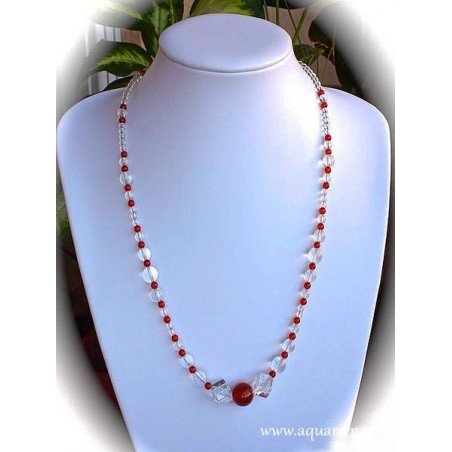 Collier Cornaline et Cristal de Roche "Vivance"