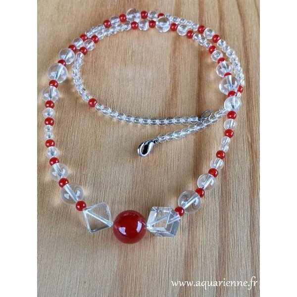 Collier "Vivance" Cristal de roche et Cornaline