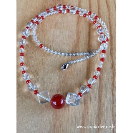 Collier "Vivance" Cristal de roche et Cornaline
