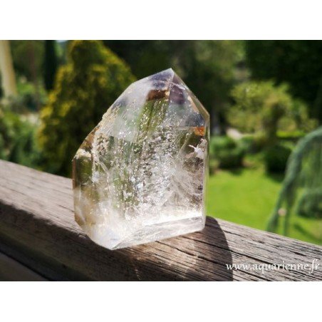 Pointe Quartz fumé à fantômes et inclusions