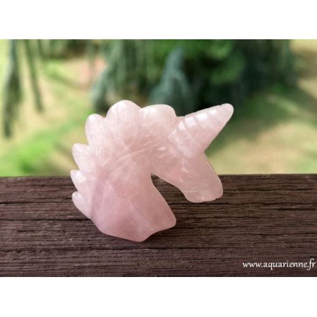Statuette Licorne en Quartz rose