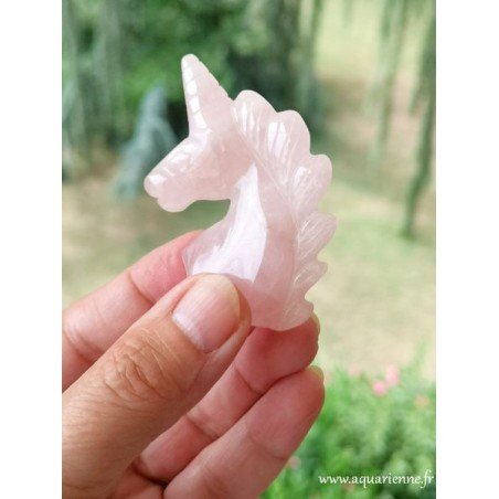 Statuette licorne en Quartz rose
