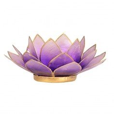 Porte bougie fleur de lotus violet et or en coquille de Capiz. Idéal à l'intérieur comme à l'extérieur.