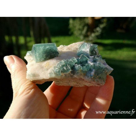 Plaque de 240g de cubes de fluorite verte cristallisés sur leur gangue. Pour décoration intérieure, collection, lithothérapie.