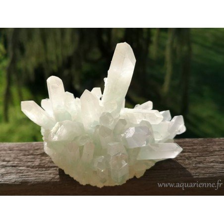Groupe de pointes de quartz à inclusion de fuchsite sur leur roche-mère. Pierre unique à commander en ligne.