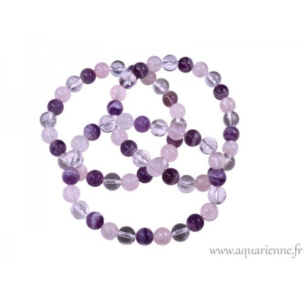 Bracelet perles Triangle d'Or : Améthyste, Quartz rose, Cristal de roche. Montage élastique. Idée cadeau à offrir ou à s'offrir.