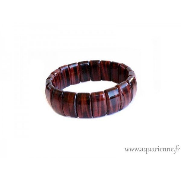 Bracelet en Oeil de Taureau plaquettes bombées, pierre naturelle couleur rouge brun, éclat chatoyant.
