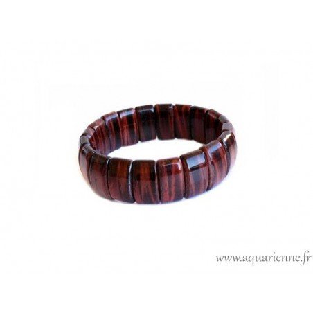 Bracelet en Oeil de Taureau plaquettes bombées, pierre naturelle couleur rouge brun, éclat chatoyant.