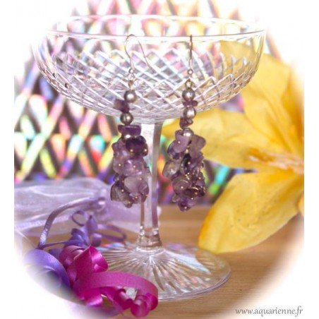 Boucles d'Oreilles Grappes Chips Amethyste
