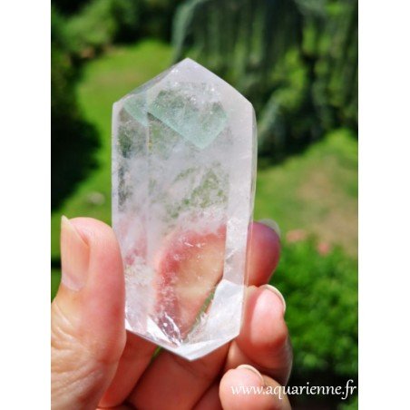 Quartz fantôme Fuchiste biterminé de 7 cm et 92 g. Pour lithothérapie, énergétique, collection. Pièce unique.