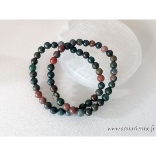 Bracelet Héliotrope. Apporte courage et aide la prise de décision en périodes difficiles. Bijou élastique, pierres boules 6 mm