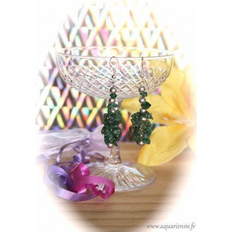 Boucles d'Oreilles Chips d'Agate Mousse Façon Grappe